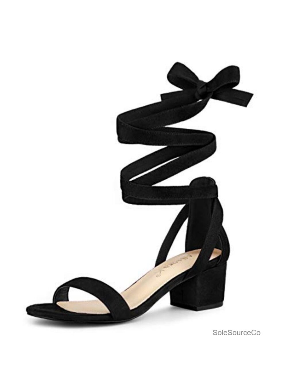 Faux Suede Lace Up Block Heel Sandals Open Toe Chunky Low Heel 2in